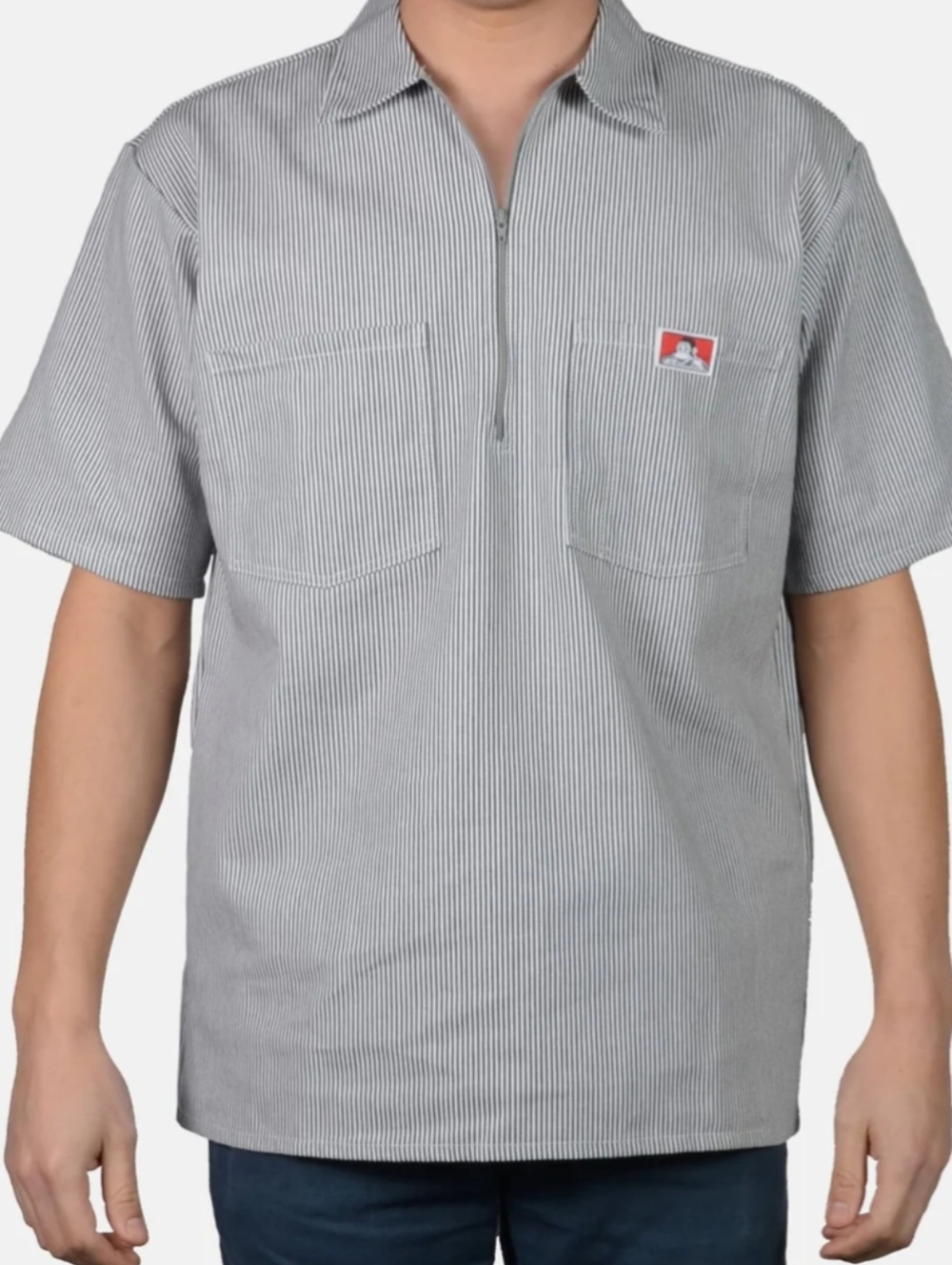 Ben Davis Railroad Hickory Stripe 1/2 Zip Short Sleeve, NWT